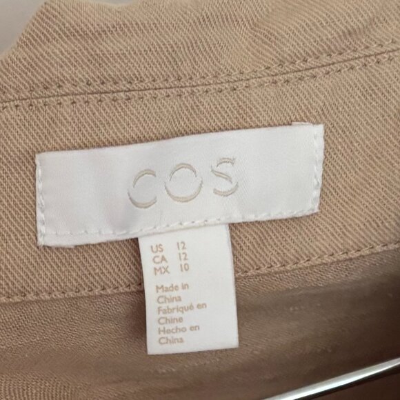 COS Khaki Linen Zip Front Belted Jumpsuit (size 12) - Picture 3 of 5